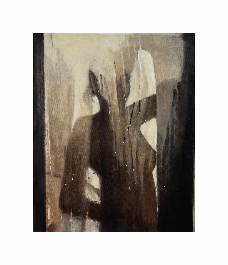 Image of Wet Shadows by Yeva Khrapova, size: 70x60cm, made of oil on canvas, Painting medium, from Paris, part of the Bathroom mirrors series, priced at €300