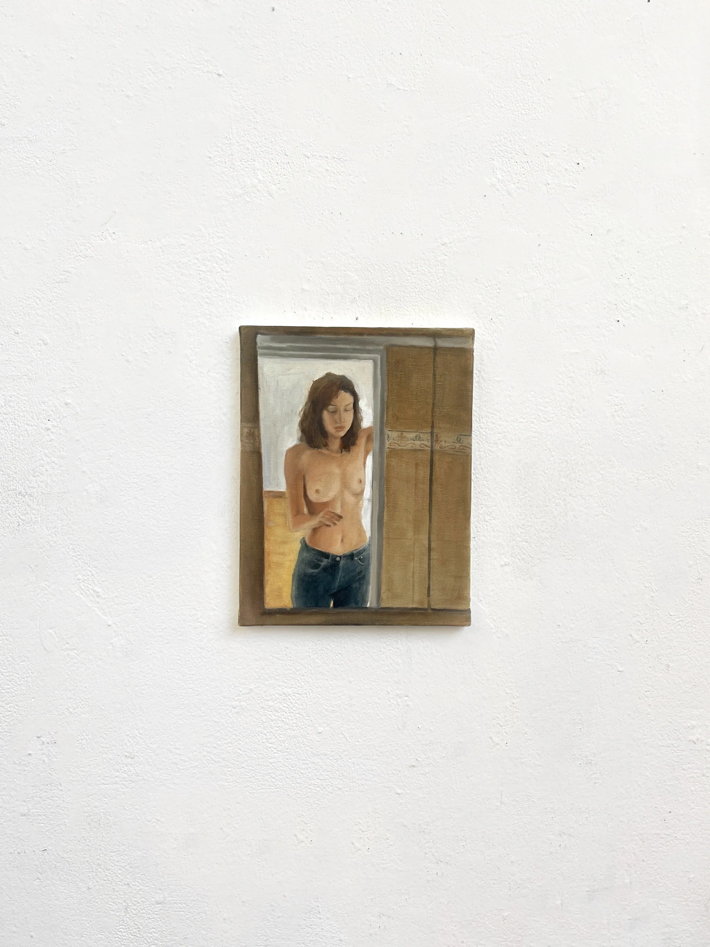 Image of Salle de Bain series1 by Yeva Khrapova, size: 20x30cm, made of oil on canvas, Painting medium, from Paris, part of the Bathroom mirrors series, priced at €350 Photo 1 of 2.