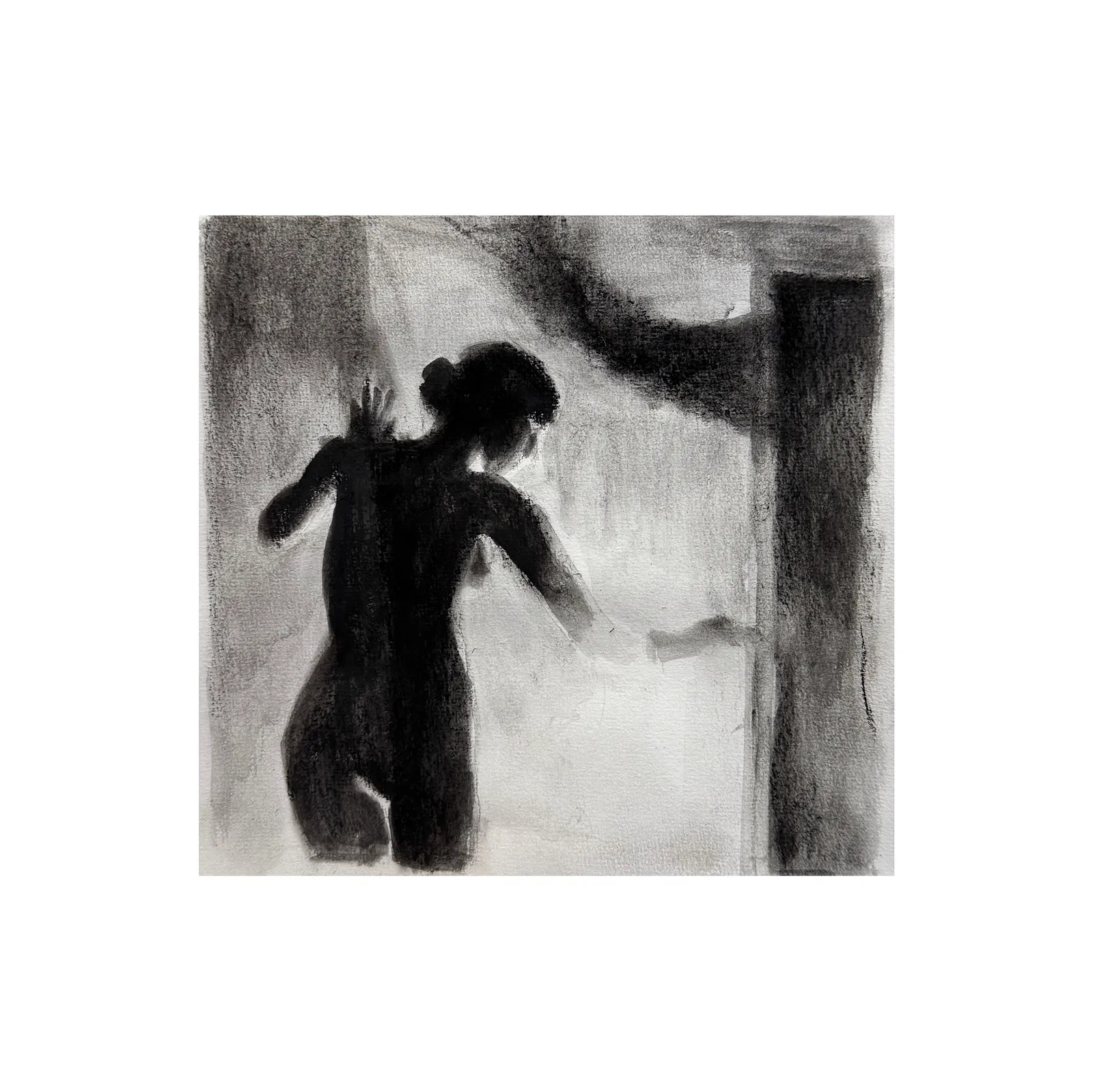 Image of Behind an open doors by Yeva Khrapova, size: 15x15, made of Charcoal, pastel, Graphics medium, from Paris, priced at €300