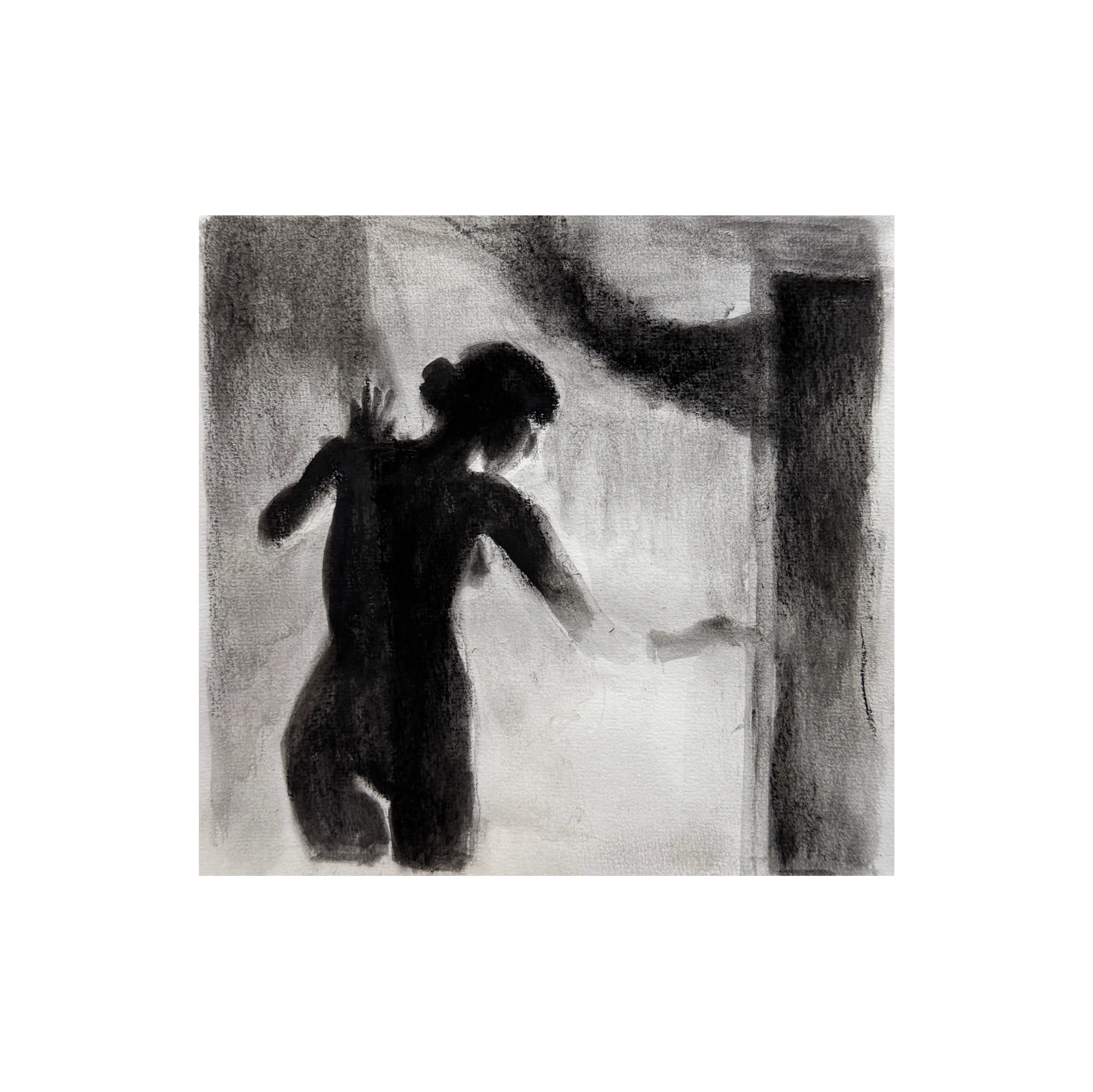 Image of Behind an open doors by Yeva Khrapova, size: 15x15, made of Charcoal, pastel, Graphics medium, from Paris, priced at €300